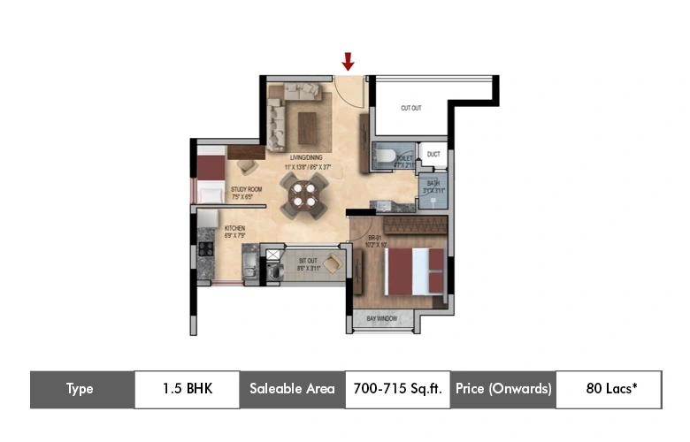 1 BHK-700-715 Sq.ft.
